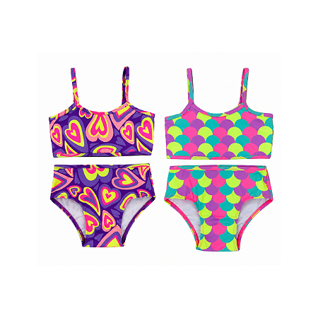 Biquíni Infantil Fofotinhos Neon Print Proteção UV
