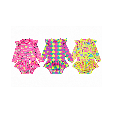 Body Bebê Fofotinhos Neon Print Proteção UV