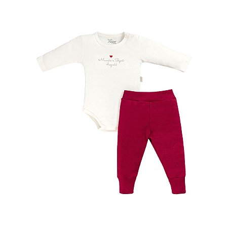 Conjunto Body Manga Longa e Calça em Suedine "Mamãe e Papai, Cheguei!"