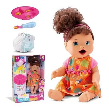 Boneca Primeira Papinha Morena com Cabelo - Divertoys