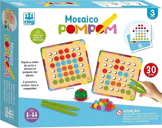 Mosaico Pompom em Madeira - Nig Briquedos