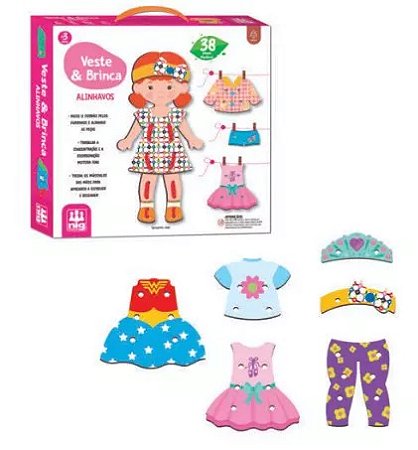 VESTE & BRINCA ALINHAVOS EM MADEIRA  - NIG BRINQUEDOS