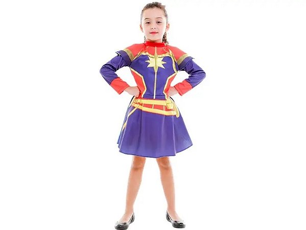 Fantasia Capitã Marvel Vestido P - Regina Festas