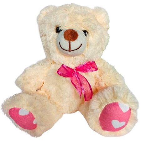 Urso com Laço Rosa Ursinho Pelúcia 20cm - Cks
