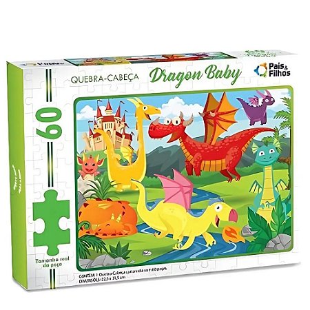 Jogo Quebra Cabeça Dragon Baby Dinossauro 60Pc - Pais e Filhos