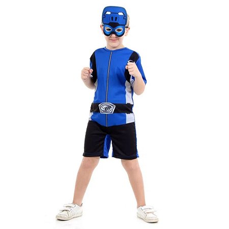 Fantasia Power Rangers Beast Morphers Azul Curto P - Sulamericana Fantasias