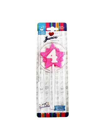 Vela Aniversario Super Star Rosa N. 4 - Junco