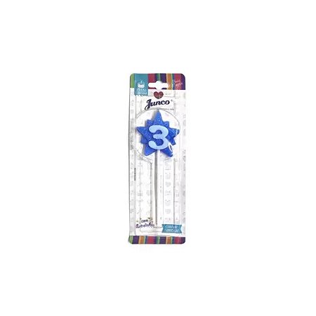 Vela Aniversario Super Star Azul N.3 - Junco