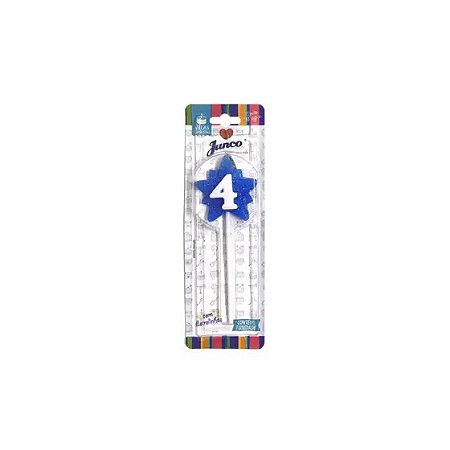 Vela Aniversario Super Star Azul N.4 - Junco
