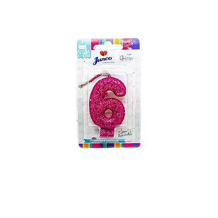 Vela Aniversario Live Colors com Glitter Pink N.6 - Junco