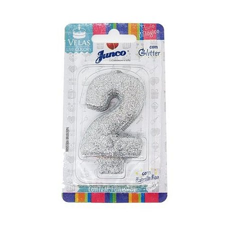 Vela Aniversario Live Colors com Glitter Prata N.2 - Junco