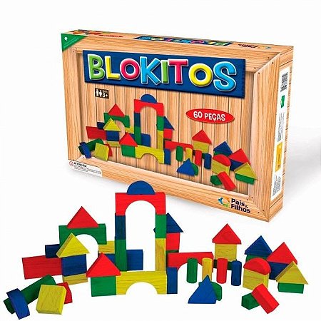 Blokitos 60 Peças Blocos de Maderia - Pais e Filhos