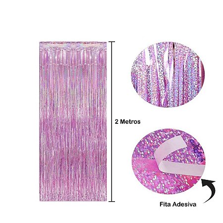 Cortina Metalizada Holografica Rosa 1X2m - Gala Embalagens