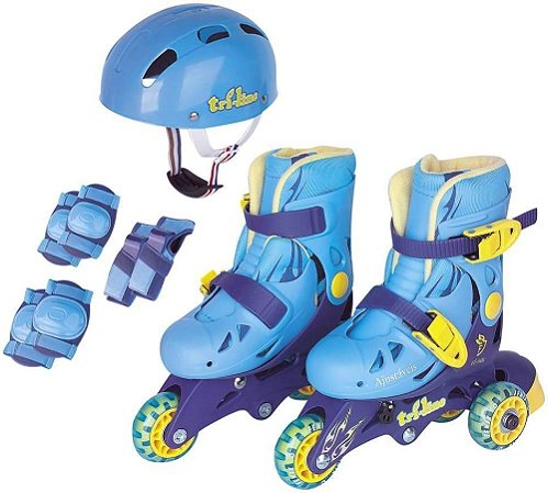 Patins Tri Line Azul Ajustável com Acessórios 30/33 - Fênix Brinquedos