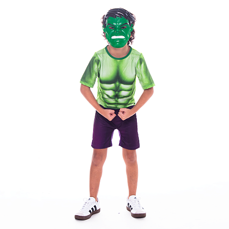 Fantasia Hulk Basica com Mascara Injetável M - Super Magia