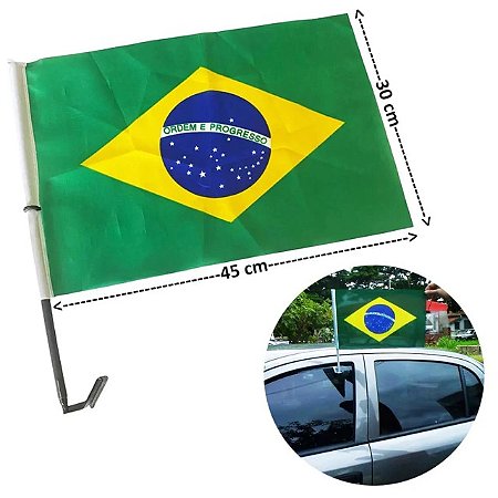 Bandeira Brasil p/ Carro 30X45 c/ Haste - Partiu Festa