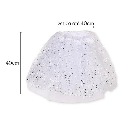 Saia Tule Branca com Glitter HY87632 - Partiu Festa
