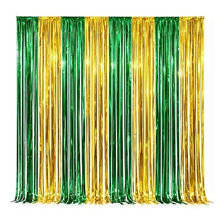 Cortina Metalizada Dourada/Verde 1m x 2m - Partiu Festa