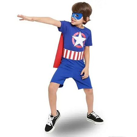 Fantasia Capitão America Super Heroi Defender G - Masqerade