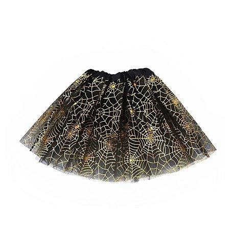 Saia de Tule Metalizado Dourado c/ Teias - Partiu Festa
