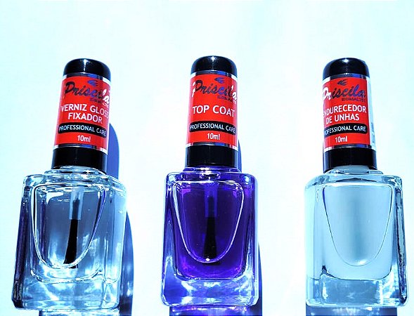 ESMALTE TRATAMENTO - SAÚDE E ULTRA QUALIDADE - KIT - 1 ENDURECEDOR DE UNHAS, 1 TOP COAT e 1 VERNIZ GLOSS FIXADOR
