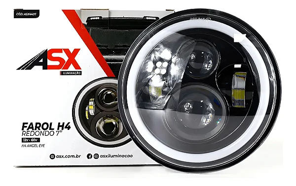 Farol Angel Drl Asx 45w 6000k 12-24v H4 Redondo 7 Polegadas