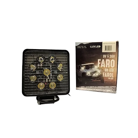 FAROL DE MILHA 9 LEDS 27W QUADRADO LUXLED
