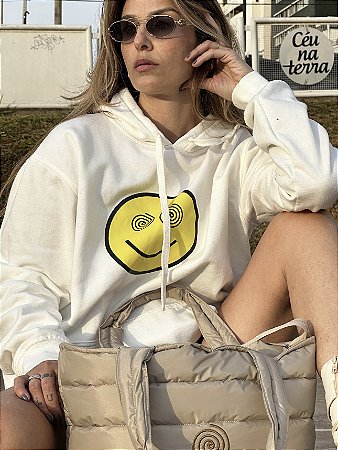 Moletom Smiley Bio Face Oversized - Off White