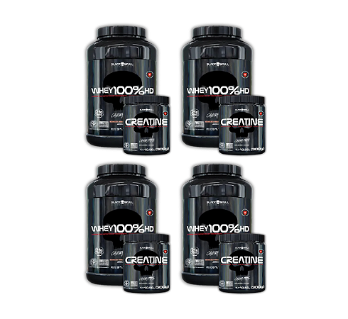 BLACK SKULL - ATACADO 4X WHEY 100%HD 900G + CREATINA 300G