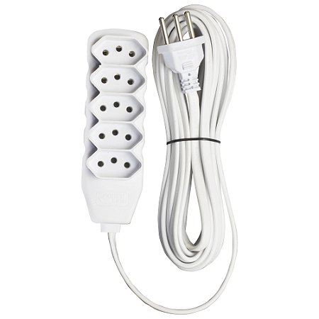 Extensão Force Line Com 5 Tomadas Tripolar 5 m Branco