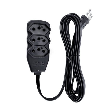 Extensão Force Line 3 Tomadas Slim Tripolar  1,0m Preto