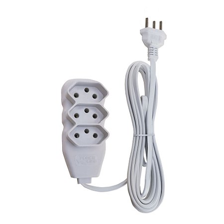 Extensão Force Line 3 Tomadas Slim Tripolar 1,0m Branco