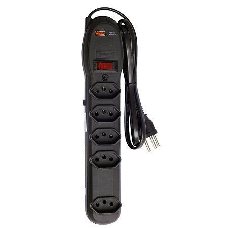 Protetor Elétrico Force Line 5 Tomadas 6 Metros Preto