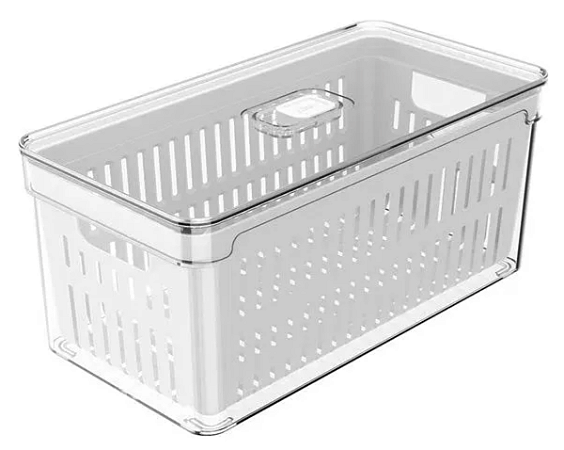 Organizador De Geladeira Com Escorredor E Tampa 5L Transparente