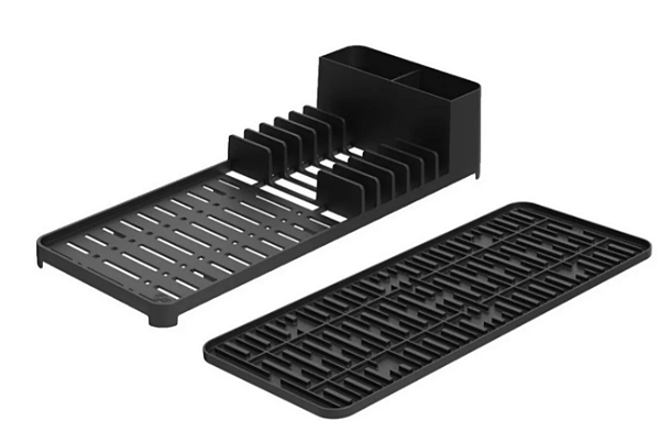 Escorredor Coza Com Tapete De Pia e Porta Talheres Preto