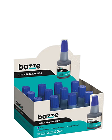 Tinta para Carimbo 40ml Azul C/12 un Bazze