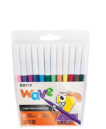 Canetinha Ponta Fina Wave 12 Cores Bazze