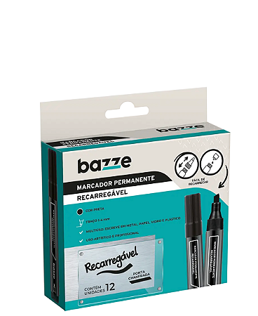 Marcador Permanente Recarregável Preto C/12 un Bazze