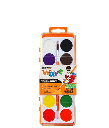 Conjunto Aquarela Tinta Escolar 12 cores C/ Pincel Bazze