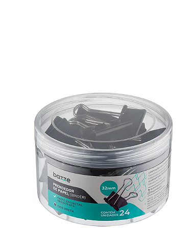 Prendedor de Papel Preto 32mm Pote C/24 un Bazze