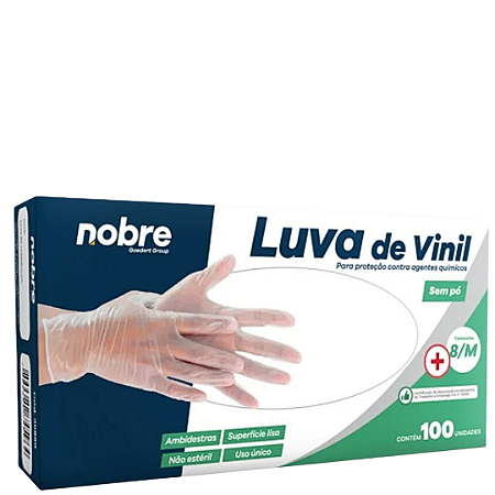 Luva vinil s/pó p/ proced. não cirúrgico c/100unid. M Nobre
