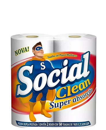 Papel toalha Social Clean F.dupla 50 toalhas C/2 Rolos