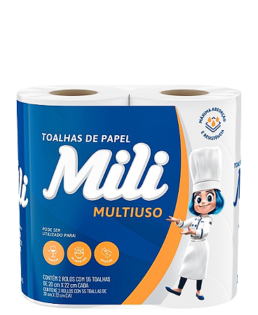 Toalha de Papel Mili 110 Folhas C/2 Rolos Máxima Absorção