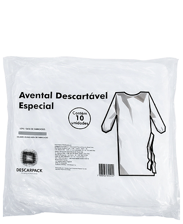 Avental Especial Manga Longa 16GR Branco 10unid. Descarpack