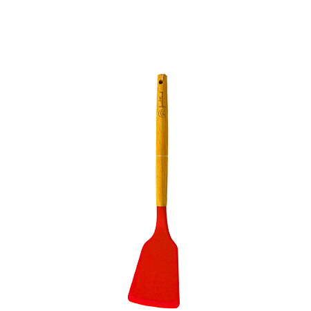 Espátula Vermelha Em Madeira E Silicone