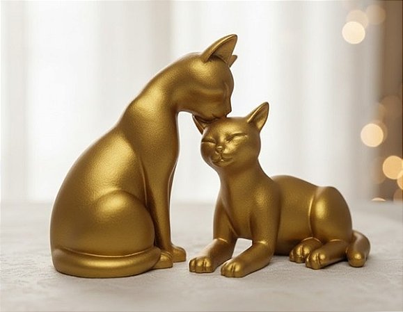 Estatua Casal De Gatos Decorativo Em Termoplástico