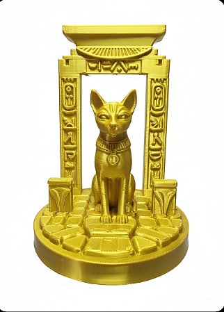 Estátua Gato Egípcio Bastet Dourado 13cm