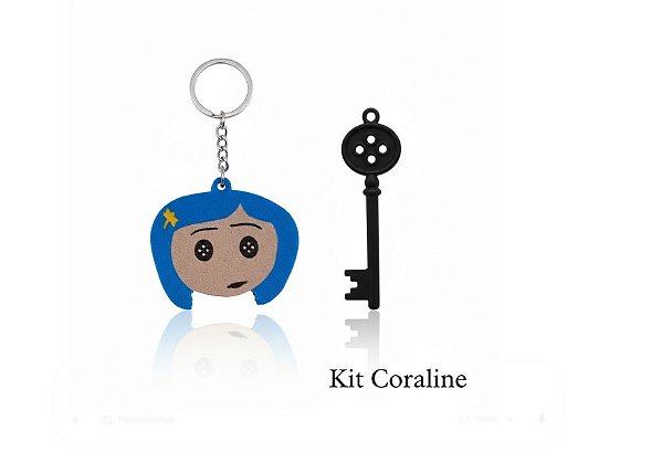 Kit Coraline Chaveiro e Pingente Geek