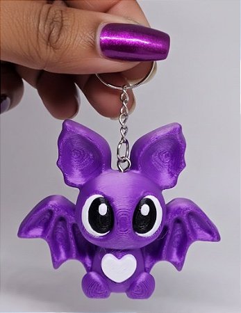 Chaveiro Morcego Fofo Roxo 4x4cm Miniatura 3D