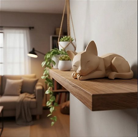 Estátua Gato Dormindo Low Poly Minimalista
